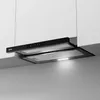 A black range hood installed under white kitchen cabinets. Náhľad obrázku produktu