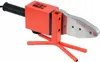 A red and silver pipe welding machine with a black handle and a red stand, isolated on a white background. Náhľad obrázku produktu