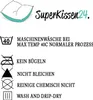 This image displays laundry care symbols and instructions along with the brand logo for SuperKissen24. Produktbild-Vorschau