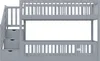 A close-up view of a gray bunk bed with a staircase and storage drawers. Náhled obrázku produktu