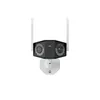 A white background with a dual-lens security camera. Produktbild-Vorschau