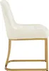 Side view of a single beige upholstered chair with a gold metal frame, isolated on a white background. Produktbild-Vorschau