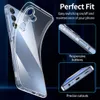 A clear phone case is shown with close-up shots highlighting its features. Produktbild-Vorschau