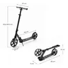 A diagram showing the dimensions of a black scooter in both its extended and folded states. Produktbild-Vorschau