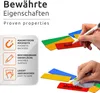 A hand writes on a colorful magnetic strip, while another hand wipes one clean. Produktbild-Vorschau