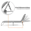 A diagram showing a reclining chair with a close-up of its adjustable backrest mechanism and text highlighting its features. Produktbild-Vorschau