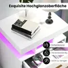 A white high-gloss nightstand with LED lighting and books on top. Náhled obrázku produktu