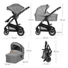 Multiple views of a stroller with dimensions indicated. Produktbild-Vorschau