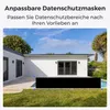 A modern house with a backyard and a swimming pool, with a black rectangle obscuring a portion of the image. Produktbild-Vorschau