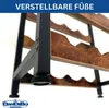Close-up of the bottom section of a wine rack, showing its adjustable feet and wooden shelves. Produktbild-Vorschau