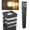 A collage of images showing a black outdoor bollard light with clear glass panels. Produktbild-Vorschau