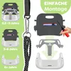 Collage showing different stages of a baby swing and assembly instructions. Produktbild-Vorschau