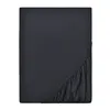 A dark grey fitted sheet is shown laid flat, with the elasticated edge visible on the bottom right. Produktbild-Vorschau