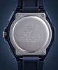Close-up of the back of a blue Casio watch, showing the stainless steel case back with engraved text. Voir les images du produit