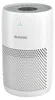 A white air purifier with a perforated lower section and a control panel on top.