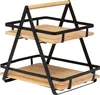 A two-tiered serving stand with a wooden handle and bamboo shelves, set against a white background. Podgląd zdjęcia produktu