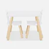 A white rectangular table with two white chairs with wooden legs, set against a plain white background. Anteprima dell’immagine prodotto