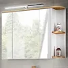 A modern bathroom medicine cabinet with mirrored doors and open shelving. Produktbild-Vorschau