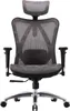 A front view of a gray and black ergonomic office chair with a headrest and silver legs with wheels. Náhled obrázku produktu