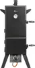A black gas grill/smoker is shown from the front against a white background. Produktbild-Vorschau