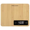 A digital kitchen scale with a bamboo surface and a black LCD display. Produktbild-Vorschau