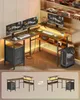 A l-shaped desk with dual monitors and a computer tower, and a smaller diagram showing two configurations of the desk. Náhled obrázku produktu