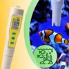 A digital pH meter is shown next to an aquarium with clownfish, suggesting its use for water testing. Voir les images du produit