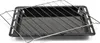 A black oven tray with a silver wire rack placed on top, isolated on a white background. Produktbild-Vorschau