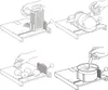 Four panels showing different uses of a kitchen aid device. Produktbild-Vorschau