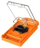 An orange installation jig with a black screen protector and a clear lid. Produktbild-Vorschau