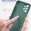 A hand is touching a green phone case, highlighting its matte surface and soft grip. Produktbild-Vorschau