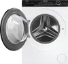A front view of a white washing machine with its door open, revealing the drum. The control panel at the top is black with a digital display. Produktbild-Vorschau