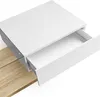 A white table with an open drawer sits on a wooden surface. Voir les images du produit