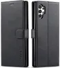 A black leather flip case for a Samsung Galaxy A13 4G phone is shown from both the front and back. Produktbild-Vorschau
