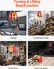 A collage of four images showing a VEVOR electric hoist in different settings: a garage, a construction site, a small shop, and a farm transport scenario. Produktbild-Vorschau