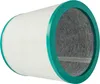 A cylindrical HEPA filter with a white pleated exterior and a gray fibrous interior, bordered by a teal rim. Produktbild-Vorschau