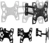A collage of images showing different angles and configurations of a black TV wall mount. Produktbild-Vorschau