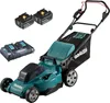 A cordless lawnmower with batteries and a charger. Náhled obrázku produktu
