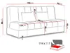 A diagram of a sofa with dimensions indicated by red lines and text. Produktbild-Vorschau