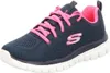 A single navy blue and pink Skechers sneaker is shown from a side-angle on a white background. Voir les images du produit