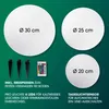 Product marketing image showing different sizes of solar decorative balls, along with accessories and feature descriptions. Anteprima dell’immagine prodotto