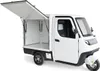 A white three-wheeled cargo vehicle with its rear cargo door open, shown against a white background. Produktbild-Vorschau