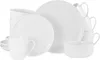 A collection of white ceramic dishes, including plates, bowls, and mugs, neatly arranged. Produktbild-Vorschau