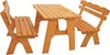 A wooden picnic table set with two benches against a white background. Produktbild-Vorschau