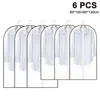 Six clear garment bags with white shirts hanging inside, arranged in a row against a white background. Text indicating quantity and dimensions is present in the upper right corner. Produktbild-Vorschau