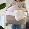 XXL Wäschekorb aus Baumwolle mit Griffen 55 x 43 x 30 cm in Weiß-Braun Produktbild-Vorschau