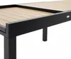 A close-up view of a section of an outdoor table, showing the wooden slats and black metal frame. Produktbild-Vorschau