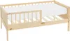 A wooden children's bed with a mattress and a guardrail. Produktbild-Vorschau