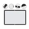 A projection screen with black border and grommets for hanging. Four circular close-up views of the grommets and fabric are shown above the main screen. Produktbild-Vorschau