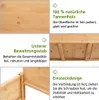 A collage of images and text describing features of a wooden raised garden bed. Podgląd zdjęcia produktu